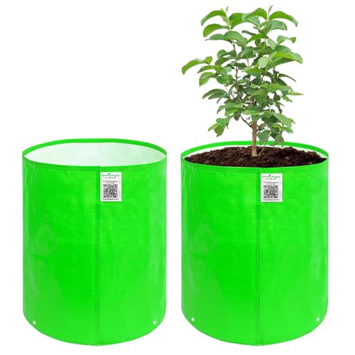Image of Anandi Green's HDPE Uv Protected 260 GSM Round Green Colour Plants Grow Bags Suitable for Terrace and Vegetable Gardening Size 18x24 Pack of 2