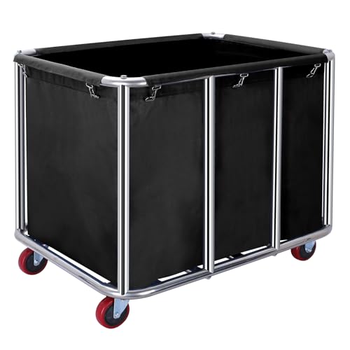 Commercial Laundry Cart with Wheels,Industrial Laundry Cart 11.35 Bushel(400L),Commercial Laundr Basket with Stainless Steel Frame and Oxford Cloth,440LB Load
