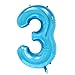 Produktbild H&S HS 100CM Uni BLAU Folienballon MEGA Zahlen 3 Heliumerfüllung 91343