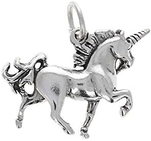 Sterling Silver, Unicorn Charm, Antiqued Silver, Open Jump Ring A...