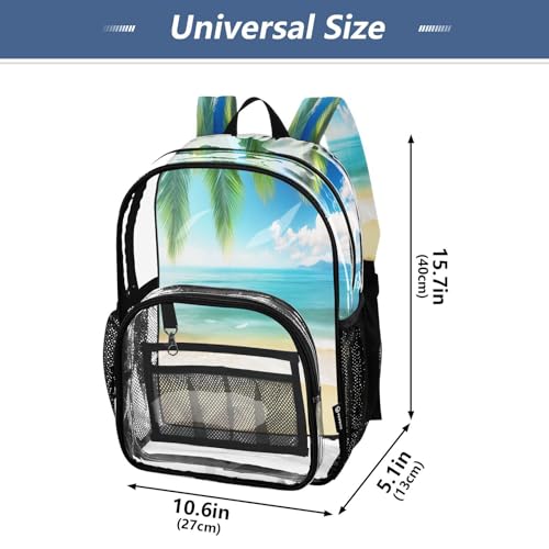 Sea Beach Palm Tree Clear Backpack - Stadium Approved Large 15.7-inch Waterproof Transparent Bag for Sports, Concerts, Work, Travel#1634