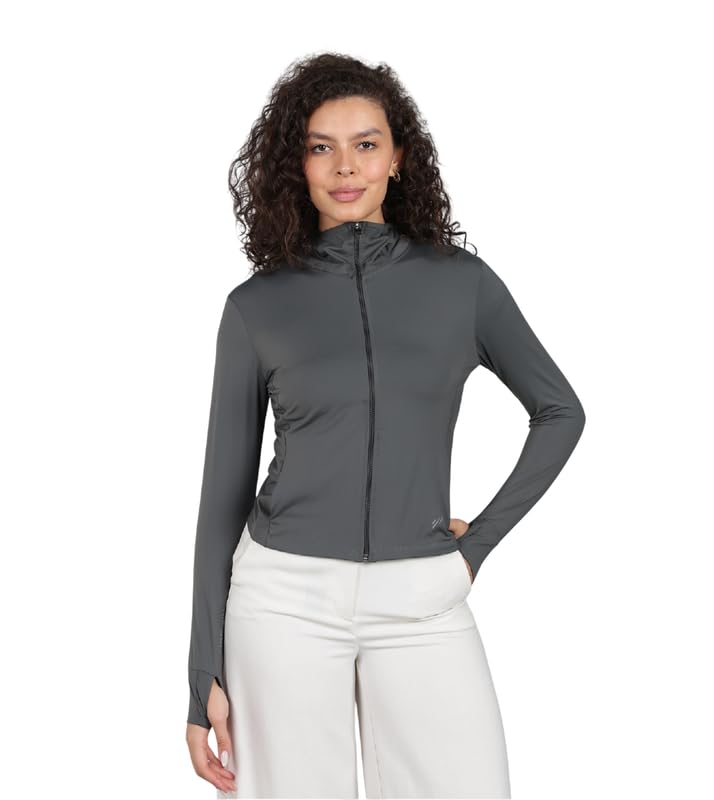 blue tyga Women’s UPF 50+ Crop Sunscreen Jacket – Ice Pro Lightweight UV Hoodie with Mask for Cycling, Running & Outdoor Use-picture-18
