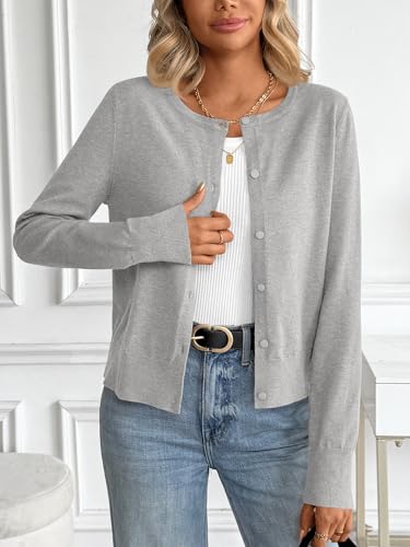 LILLUSORY Womens Cropped Cardigan Crew Neck Fall Cute Sweaters Button Down Knit Bolero Open Front Shrug for Dresses 20252
