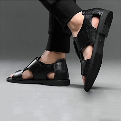 Men Romes Sandals Leather Sandals Black Men Shoes Comfortable Gladiator Sandals(45)2