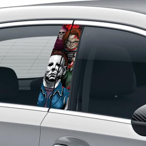 Image of 1 Pair Halloween Cars Body Horror Sticker, Halloween Car Center Pillar Decals,Classic Movie Characters Peeking Decal Michael Scary Child Vinyl Stickers 11in*18.89in (Horror Child Group)