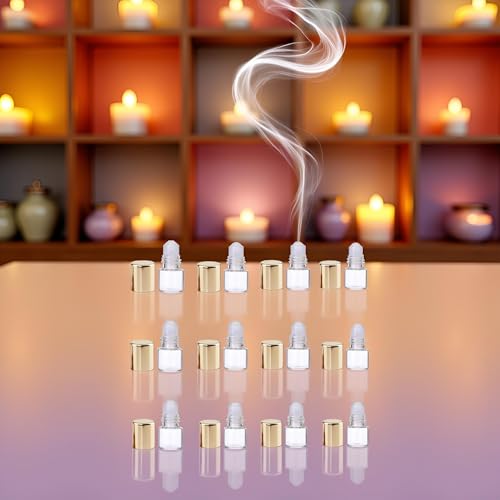 Glass Essential Oil Roller Bottles,12 Pcs Gold 1ml Mini Glass Roll on Bottles Roller Refillable Essential Oil Aromatherapy Sample Vials Container, Refillable Cosmetic Roller Bottles4