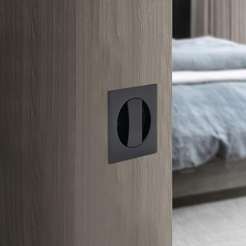 Cerradura para Puerta Corredera Cuadrada, Negro, Herraje de Privacidad Contemporáneo para Puerta de Bolsillo, Cerradura Empotrada de Aleación de Zinc con Llaves miniatura 4