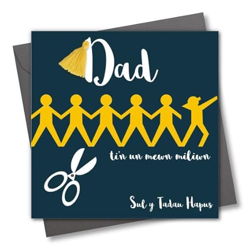 Claire Giles Greeting Cards, Welsh Father's Day Card, Sul y Tadau Hapus, Dab Dad, Tassel Embellished