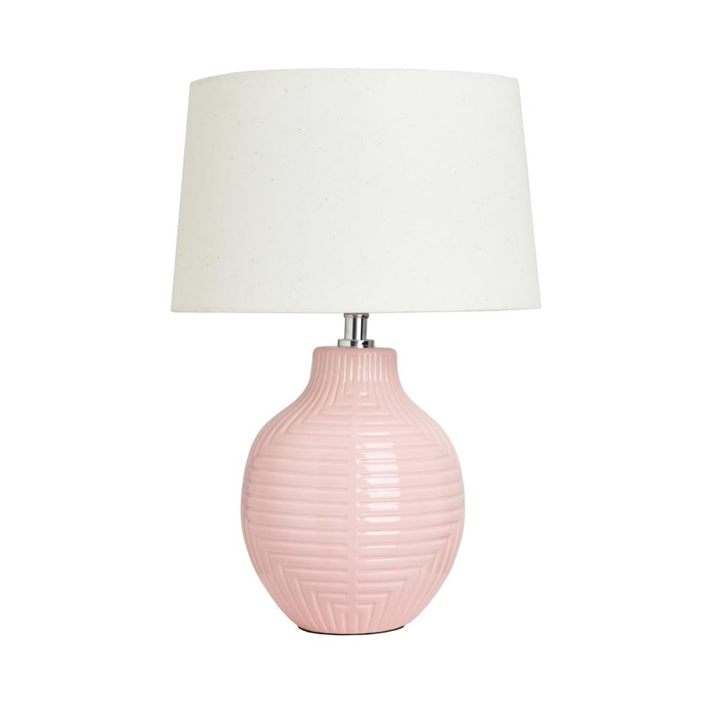 Sponsored Ad – LITECRAFT Kyra Table Lamp Ceramic Embossed Base with Ivory White Tapered Shade - Pink