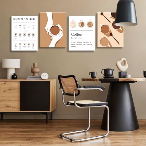 Image of NCYEL 4pcs Modern Minimalist Coffee Wall Art Kitchen Coffee Shop Pictures Simple Home Decor Aesthetic Posters Neutral Brown and Beige Bar Decor 12x16 Inch