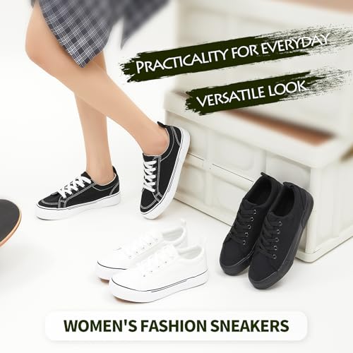 Uoidru Canvas Shoes for Women White Tennis Sneakers Womens Black Shoes Casual Comfortable Low Top Skateboard Fashion Sneakers4