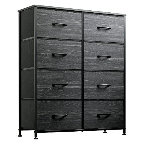 Wlive Fabric Dresser For Bedroom, Tall Dresser With 8 Drawers, Storage Tower With Fabric Bins, Double Dresser, Chest Of Drawers For Closet, Living Room, Dormitory, Charcoal Black Wood Grain Print #TOP2