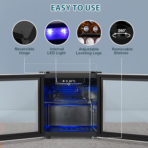 Electactic 48 Can Beverage Refrigerator,12 Bottle Wine Cooler with Stainless Steel Glass Door, Digital Temperature Display, Countertop Mini Fridge for Soda, Wine or Beer, Silver by Electactic - Image 5