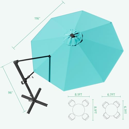 Image of Greesum 10FT Outdoor Patio Umbrella with High Pedel and 4 Gear Heights, Large Offset Market Umbrella with 360-degree Rotation, Without Base, Hanging Outdoor Shade for Garden, Lawn, Pool, Light Blue