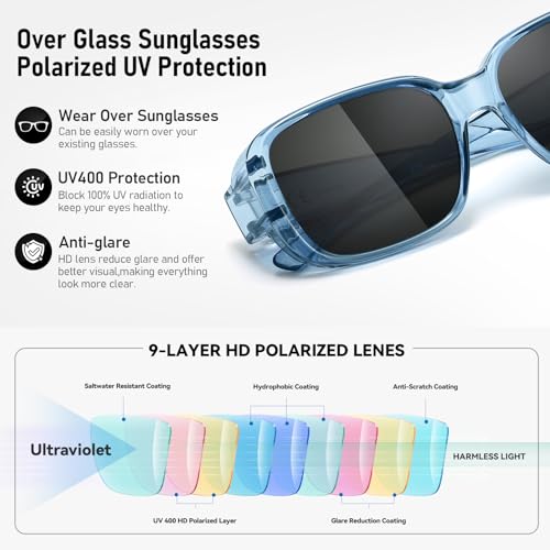 Image of HAOLOTA Fit Over Glasses Sunglasses for Women Men Polarized Classic Rectange Fitover Shades UV Protection Size M