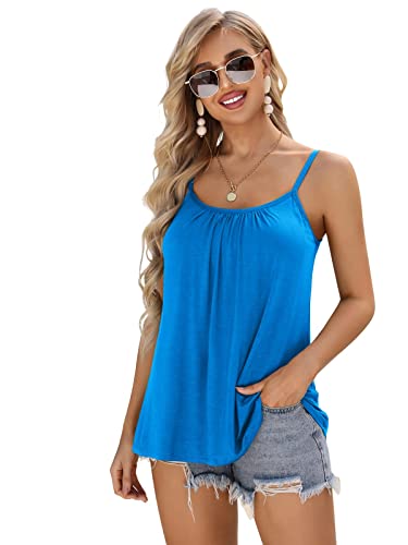 Charmo Camisole for Women with Built-in Bra Adjustable Strap Tank Top Cami Sleeveless Summer Tops Blue S