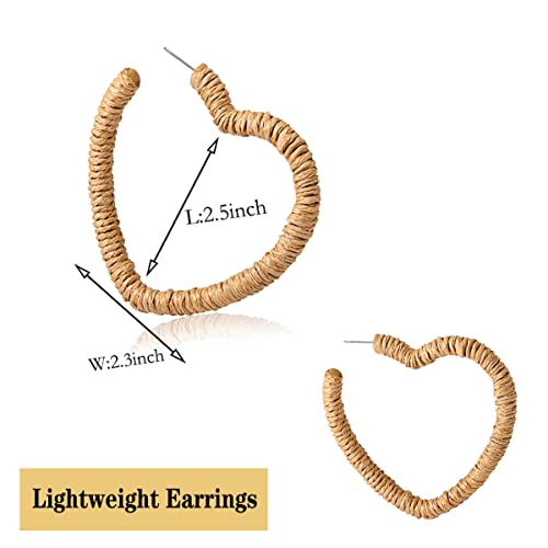 Rattan Earrings Handmade Raffia Heart Earrings Pastel Color Bohemian Large Heart Hoop Drop Earrings For Women Girls Summer Beach Statement Fashion Jewelry Gifts #TOP6