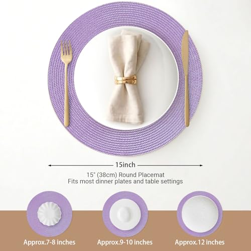 FunWheat Round Braided Placemats Set of 8 Table Mats for Dining Tables Woven Washable Non-Slip Place mats 15 inch(Lavender Purple,8pcs) by FunWheat - Used condition - Image 3