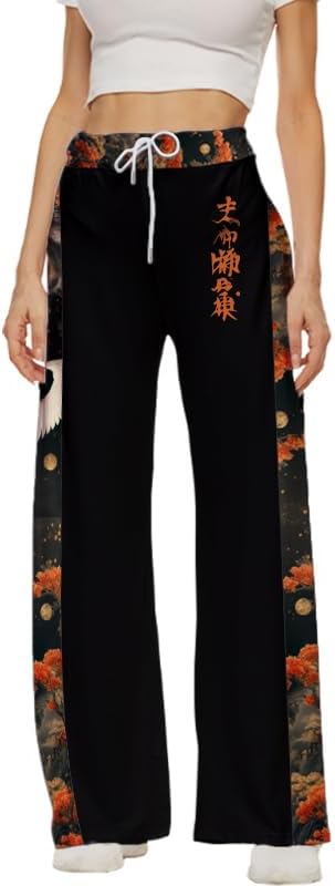 Wide Leg Pants Woman Japanese Art Side Stripe High Waist Casual Drawstring Pajama Palazzo Capri Plus Size Pants - Image 2