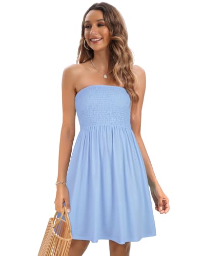 Image of Summer Dress for Women Beach Boho Strapless Cover Ups Off Shoulder Floral Sundresses