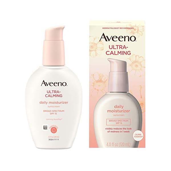 Aveeno-Ultra-Calming-Daily-Facial-Moisturizer-for-Sensitive-Dry-Skin-with-Broad-Spectrum-SPF-15-Sunscreen-Feverfew-Nourishing-Oat-Oil-Free-and-Hypoallergenic-Basic-Unscented-4-Fl-Oz Aveeno Ultra-Calming Daily Facial Moisturizer for Sensitive, Dry Skin with Broad Spectrum SPF 15 Sunscreen, Feverfew & Nourishing Oat, Oil-Free and Hypoallergenic, Basic, Unscented, 4 Fl Oz