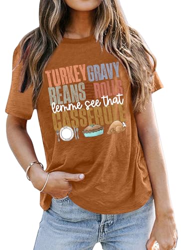 Image of Thanksgiving Shirts Women Turkey Gravy Beans and Rolls Tshirts Funny Turkey Graphic T-Shirt Family Thanksgiving Tops