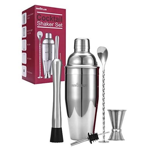 INNÔPLUS Coctelera, Cocktail Kit de Acero Inoxidable, Kit Cocteleria Profesional de 5 Pezzi, Coctelera para Cocteles, Gin Tonic Kit Cocteleria Regalar Set, Coctelera Boston Juego de Regalo Completo
