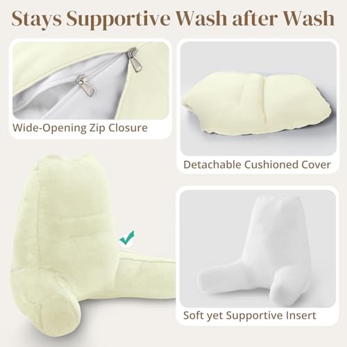 Image of Sasttie Reading Pillow for Bed, Back Pillow for Sitting Up, Cream | 21 inch Backrest Support Cushion for Couch, Sofa, and Floor, Dorm Essentials, OEKO-TEX, Adjustable Down Alternative Fill