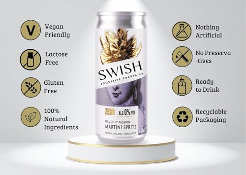 SWISH – 0.0% Alcohol-Free Mocktails - Martini Spritz (Naughty Passion) - No Artificial Ingredients, No Preservatives - Sparkling - Ready To Drink - 6 x 250ml