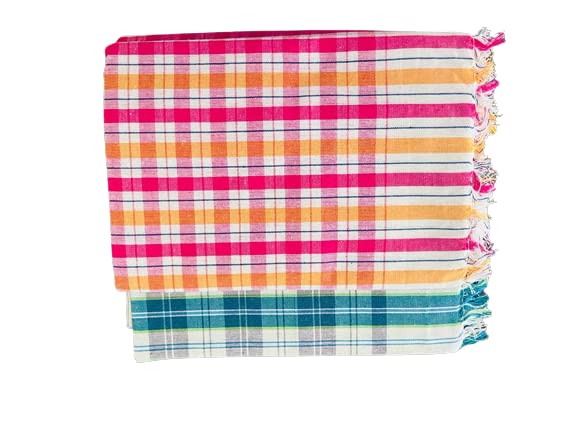 AMF Store Handloom 100% Pure Cotton Bath Checks Towels Combo Men Women Child Adult Bath Towels, Pack of 2, Towel Size 50 inch/26 inch, Multi Color Pack of 2 BCT 2
