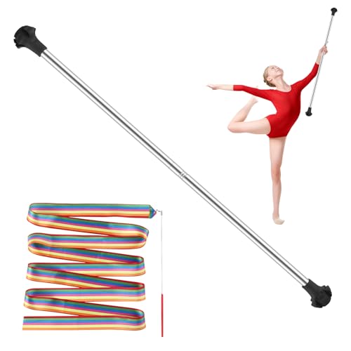 TOXYMHO Kids Baton, 28-Inch Stainless Steel Batons for Twirling for Kids - Includes 1 Gymnastics Wand & 2 Rainbow Hair Bands, Easy to Use for 3-15 Years Old Dance Beginners (Black)