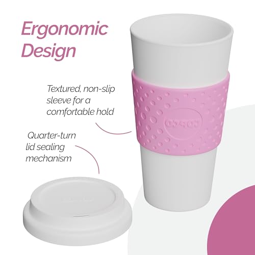 Copco Acadia 16 oz Travel Mug - Insulated Reusable Coffee Tumbler with Double-Walled Plastic, Leak-Proof Lid, BPA-Free - Portable Mug for Hot & Cold Drinks, Cup Holder Friendly (Bubble Gum)