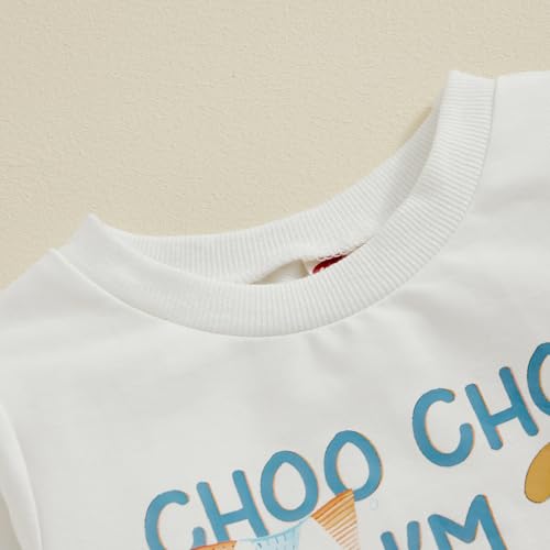 RUIWANBBY Toddler Baby Boy 2nd Birthday Clothes Outfit Choo Choo I'm Two Train Sweatshirt Long Sleeve T-Shirt Pants Set (White, 2-3T) - Image 5
