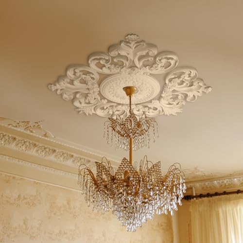 Image of Nuanchu 28'' Large PU Ceiling Medallion Combination Decorative 2.36'' ID French Style Chandelier Base Ceiling Medallion for Light Fixtures Victorian Rosette Light Covers for Chandeliers(Classic)