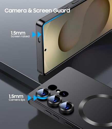 Image of DIZORO Samsung S23 Ultra case Compatible with Mag Safe Matte Luxury Metallic Luster Flexible TPU Shockproof Back Cover with Camera Protector Lens - Black