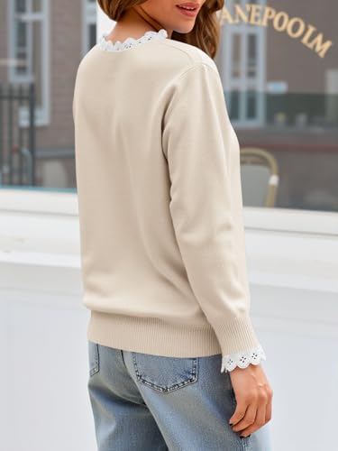 Cicy Bell Womens Lace V Neck Cardigan Sweaters Button Down Long Sleeve Knit Tops Fall Trendy Lightweight Open Front Sweater3