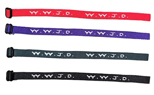 Colorful W.w.j.d. Webbing Bracelets (12 Pack) (“What Would Jesus Do?”) Colors: Black, Army Green, Purple, Bright Red Religious Christian Wristband, #TOP5