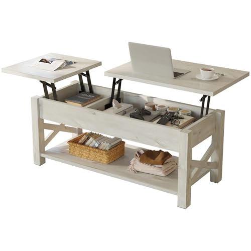 Rolanstar 47.2' Lift Top Coffee Table with Hidden Compartment, 2 Way Lift Top Coffee Table with Open...