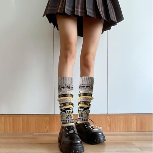 Image of Wool Leg Warmer for Women,Bohemian Knitted Ankle Warmers Winter Long Knit Boot Cuffs Socks for Women