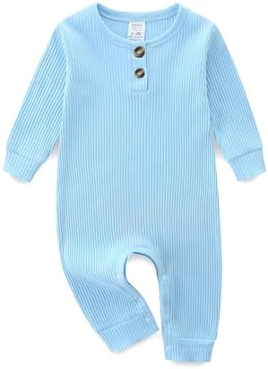 KIDDLETOWN Strampler Neugeborene Schlafanzug Baby 6-9 Monate | Baby Strampler für Mädchen Jungen, Baumwolle+Spandex Baby Pyjama, Langarm Babykleidung, Einfarbig Schlafstrampler