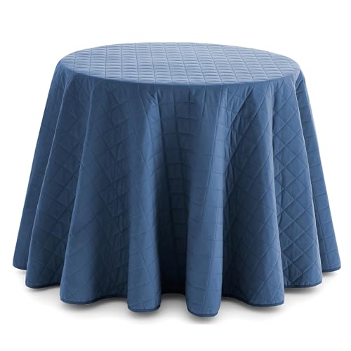 HIPERMANTA Falda para Mesa Camilla Invierno Redonda. 70 cm. Ropa Falda Camilla Suave. Faldillas Mesa Camilla Calida. Acolchada Cuadros. Color Azul