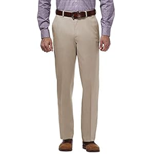 Haggar Men’s Premium No Iron Khaki Classic Fit Expandable Waist Flat Front Pant Reg. and Big & Tall Sizes