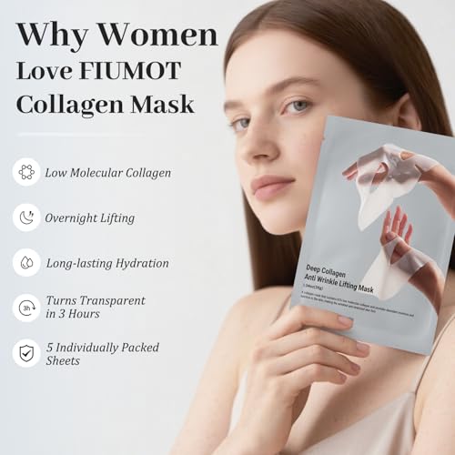 Rosemine Deep Collagen Anti-Wrinkle Lifting Overnight Mask Facial sheet masks with low molecular weight collagen for lifting, firming, and moisturizing 5 Packs