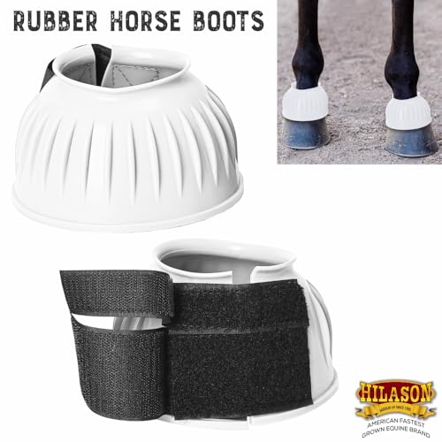 Image of HILASON Western Horse Rubber PVC Ribbed Double Hook and Loop Bell Boots Training Protective Shock Absorbing Leg