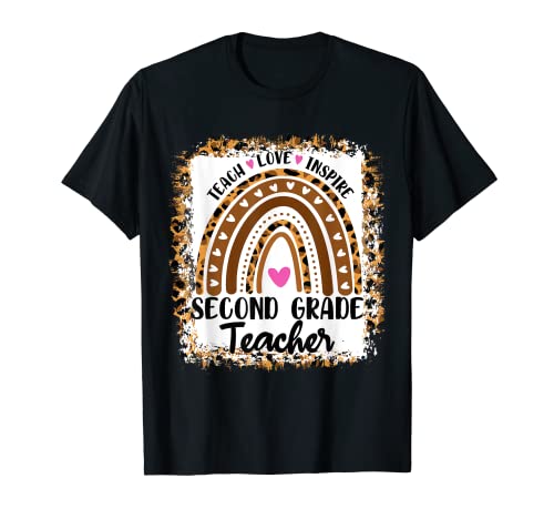 Funny Second Grade Teacher Leopard Bleached Back To School T-Shirt for Men Women Kids