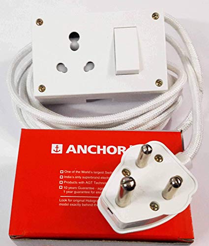 Image of Tia 16 A Power Extension with 4 m Heavy Cloth Cord, Anchor Socket and Plug (White)