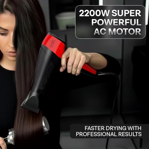 Image of Ikonic Pro 2200+ Hair Dryer, 2200W Powerful AC Motor, Ionic Technology, 2 Speed & 3 Heat Setting, Cool Shot, Low Noise, Hair Diffuser & Nozzle, For Women & Men, All Hair Type (Black & Red)