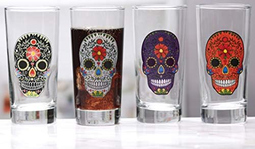 Circleware Halloween Sugar Skull Hiball Cooler, Set of 4 Heavy Dr...