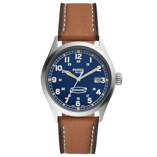 Fossil Defender Uhr für Herren, Solarbetrieben mit Edelstahl- oder Lederarmband, Hellbraun, 40MM