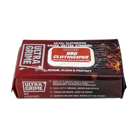 UltraGrime BBQ Cleaning Wet Wipes - Big Size Disposable Grill Wipes - Tougher Multi-Purpose Heavy-Duty Textured Barbecue Scrubbing Cloths (60 Thick XX-Large Wipes) Cover